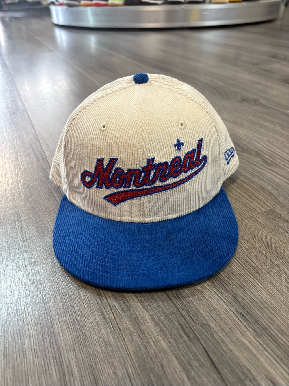 New Era Montreal Script Corduroy Snapback Hat - Cream & Blue